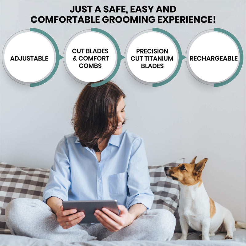 Pet Union Professional Dog Grooming Kit - Rechargeable, Cordless Pet Grooming Clippers & Complete Set of Dog Grooming Tools. Low Noise & Suitable for Dogs, Cats and Other Pets (Stainless Steel) Stainless Steel
