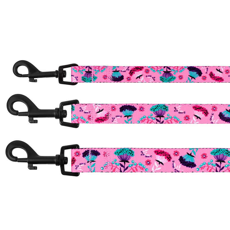 CollarDirect Floral Dog Leash Nylon Pattern Flower Print Adjustable Pet Leashes for Dogs Small Medium Large Puppy (L, Pink)