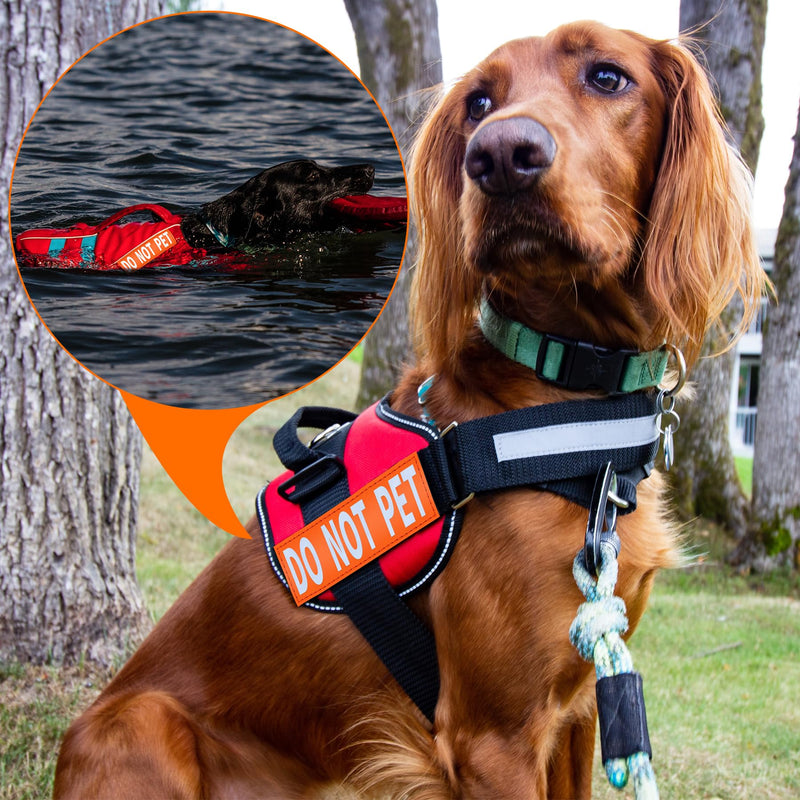 IronSeals Set of 2 Reflective Dog Vest Harness Patches, Removable Do Not Pet Patches with Reflective Printed Letters for Emotional Support Therapy Dog Vest Harness Collar or Leash Do Not Pet (2 Pack Orange) L: 5.9"x2"/15cmx5cm - PawsPlanet Australia