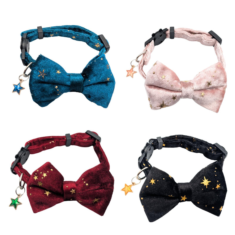 Celestial Cat Collar – Adjustable Breakaway Collar for Cats with Star Charm – Velvet Bowtie Collar | Kawaii Cat Collar (19–25 cm / 7.5–10") (Teal) Teal - PawsPlanet Australia