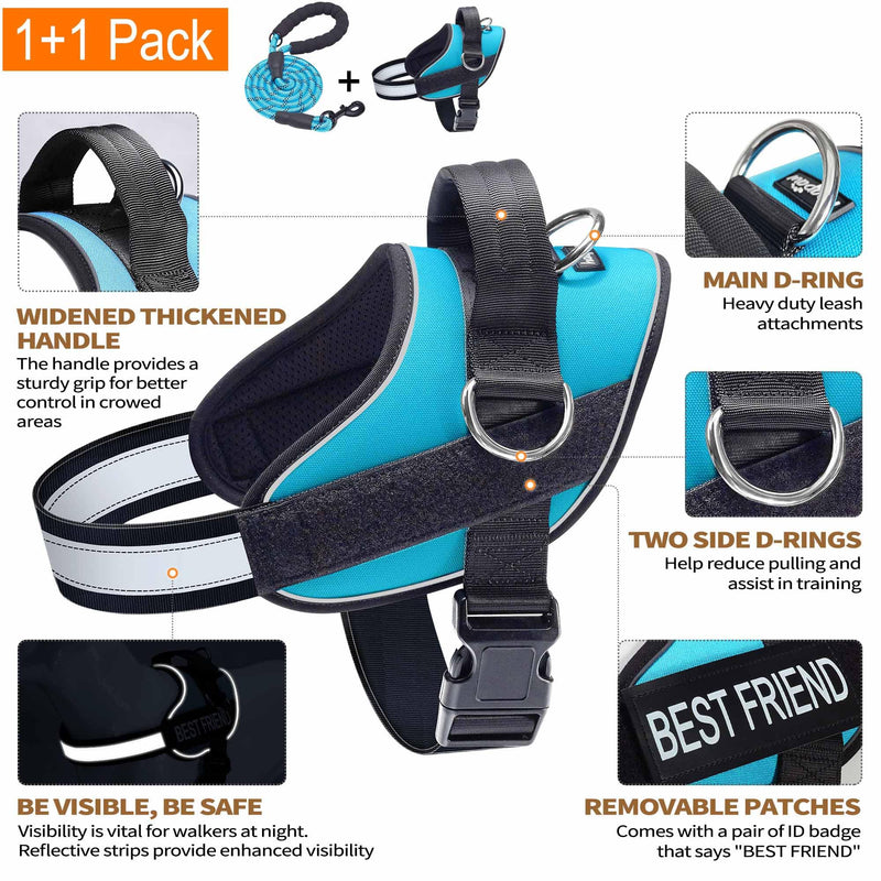 Haapaw Essential Dog Harness, No Pull Pet Vest with 3 Leash Clips, No Choke, Reflective, Adjustable and Padded, for Easy Walking and Training for Large Dogs(L, Blue) L - PawsPlanet Australia