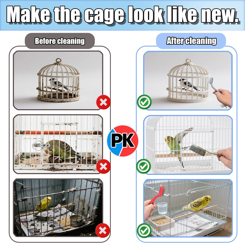 Bird Cage Cleaning Brush Tool Set, Bird Cage Cleaner, Suitable for Bird Cages, Rabbit Cages, Hamster Cages, Parrot Cages, and Other Small Pet Cage Accessories - PawsPlanet Australia