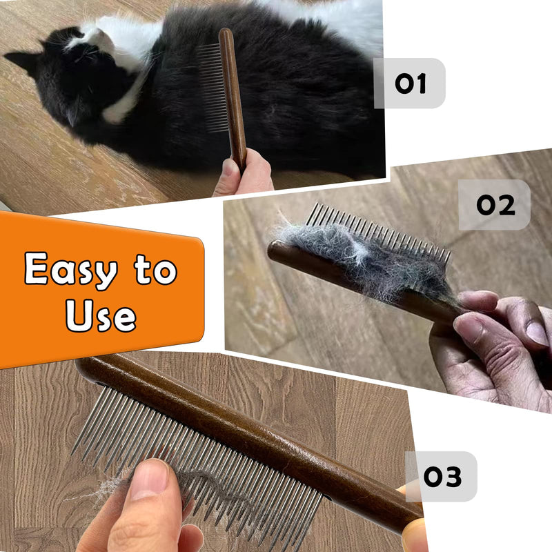 3 Pack Solid Wood Cat Combs, Stainless Steel Teeth for Cat Dog Rabbit Massage, Flea Lice Comb Removes Mats, Tangles and Loose Fur, Grooming Comb for Small Medium Pets MIX-3PCS