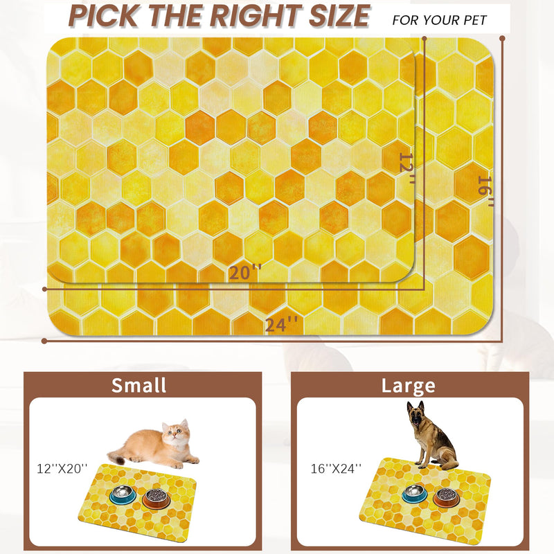 Honeycomb Bee Geometric Dog Food Mat for Floors,Absorbent Quick-Dry Pet Feeding Mat,Cat Dog Bowl Mats for Food and Water,Non-Slip Pet Accessories Supplies 12"x20" 12"×20" Honeycomb Bee Geometric - PawsPlanet Australia