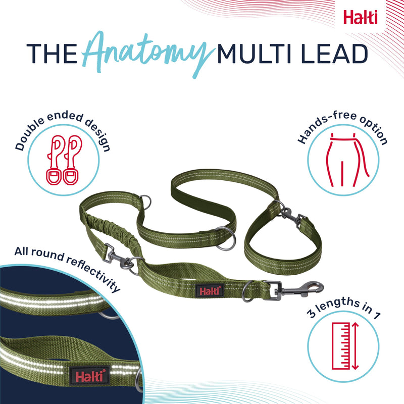 HALTI Anatomy Multifunctional Dog Leash - Shock Absorbing Double-Ended Leash, Ideal for Dog Walking & Training. Comfortable to Hold, Reflective & Lightweight. Suitable for Puppies (Size Large, Green) L - PawsPlanet Australia