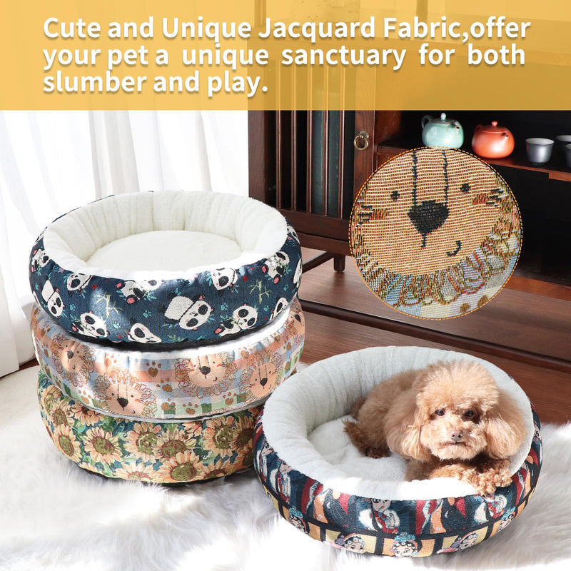 Circular Calming Dog & Cat Bed Anti-Anxiety Plush Dog Bed Washable Pet Bed with Anti Slip Backing Donut Cuddler with Cute Jacquard Patterns for Cat and Small Puppy 30" (Small, Lion) - PawsPlanet Australia
