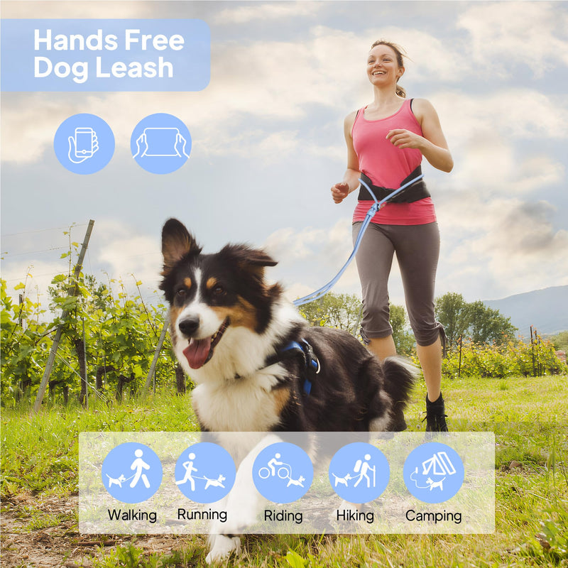 PetiFine Hands Free Dog Leash, Crossbody Waist Leash for Dog Walking, 8 ft Multifunctional Waterproof Waist Lead for Swimming,Running,Training (Large,Blue) Blue Large - 9mm Diameter - 20-120lbs