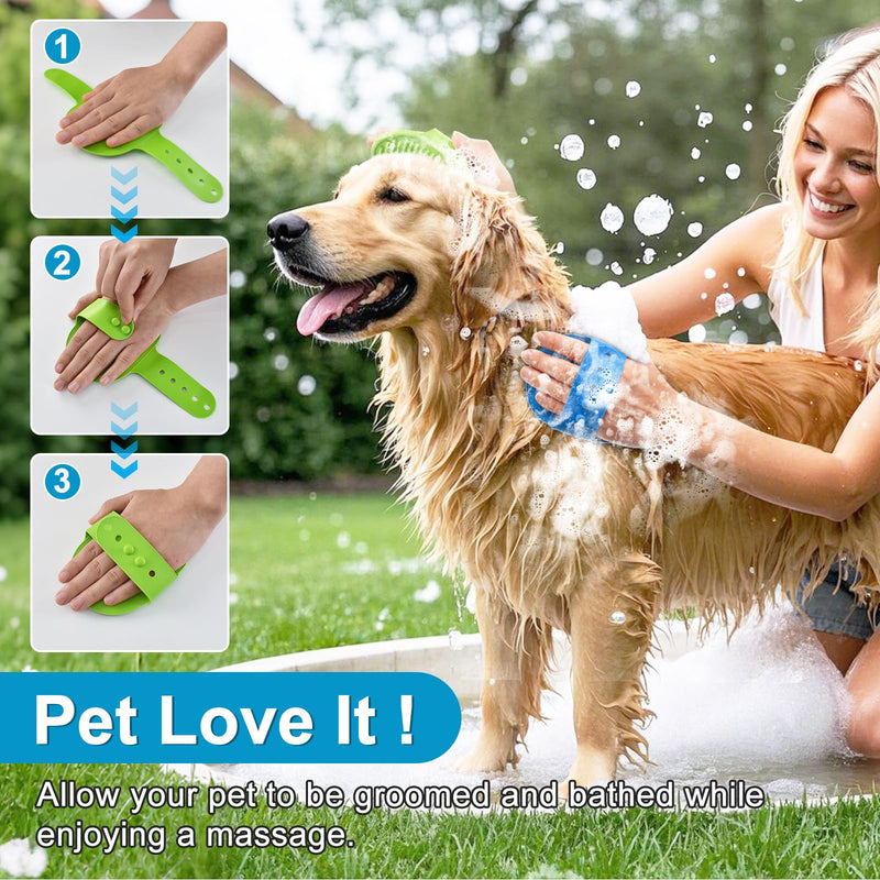 Enmaipet 4-in-1 Dog Grooming Brush,Dog Bath Brush Set,Adjustable Handle Shampoo Brush & Scrubber, Dog Grooming Gloves for Short & Long Haired Dogs & Cats - PawsPlanet Australia