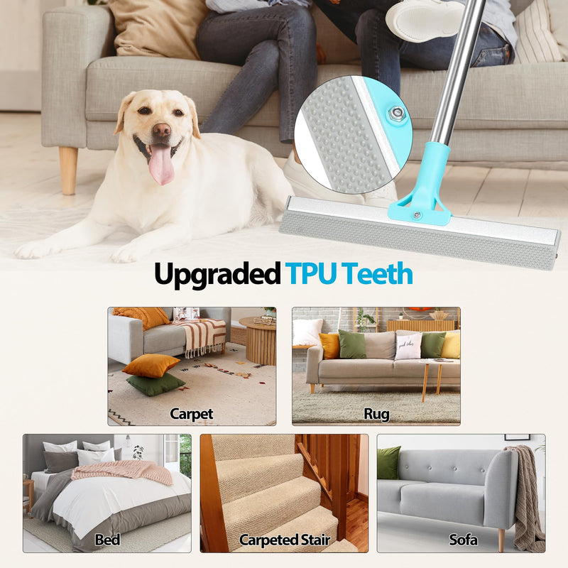 Carpet Rake for Pet Hair Removal Tool, 2025 New Generation 2 in 1 TPU and Copper Rake Teeth Pet Hair Remover with 54’’ Adjustable Long Handle, Reusable Cat Dog Hair Cleaner Rake Broom - PawsPlanet Australia