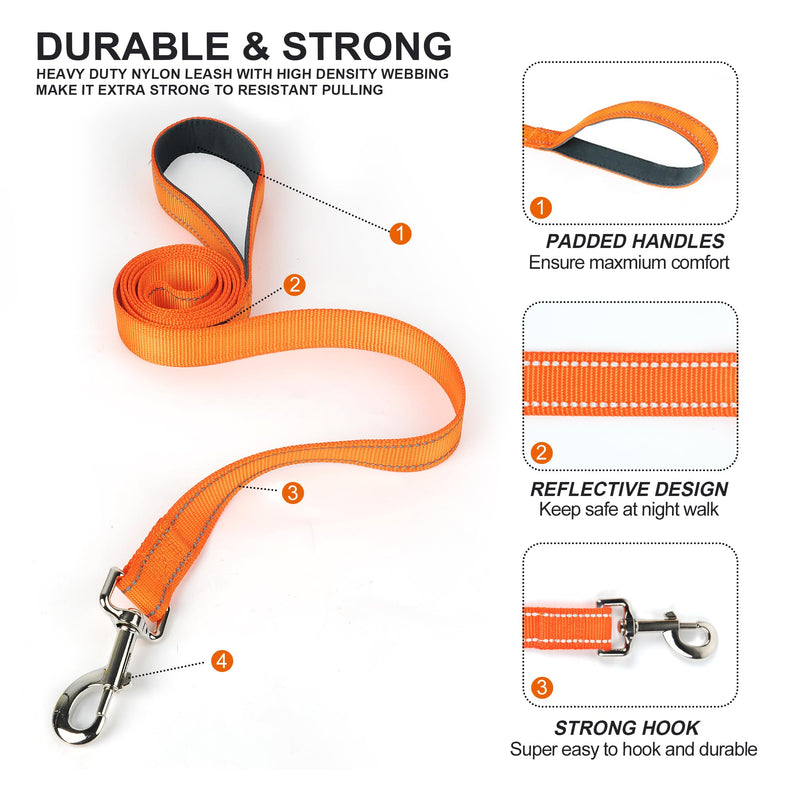 TwoEar Dog Leashes for Large Dogs Heavy Duty, Comfortable Soft Padded Handle, Double-Sided Reflective Nylon Dog Leash for Medium & Large Dogs Walking Orange - PawsPlanet Australia