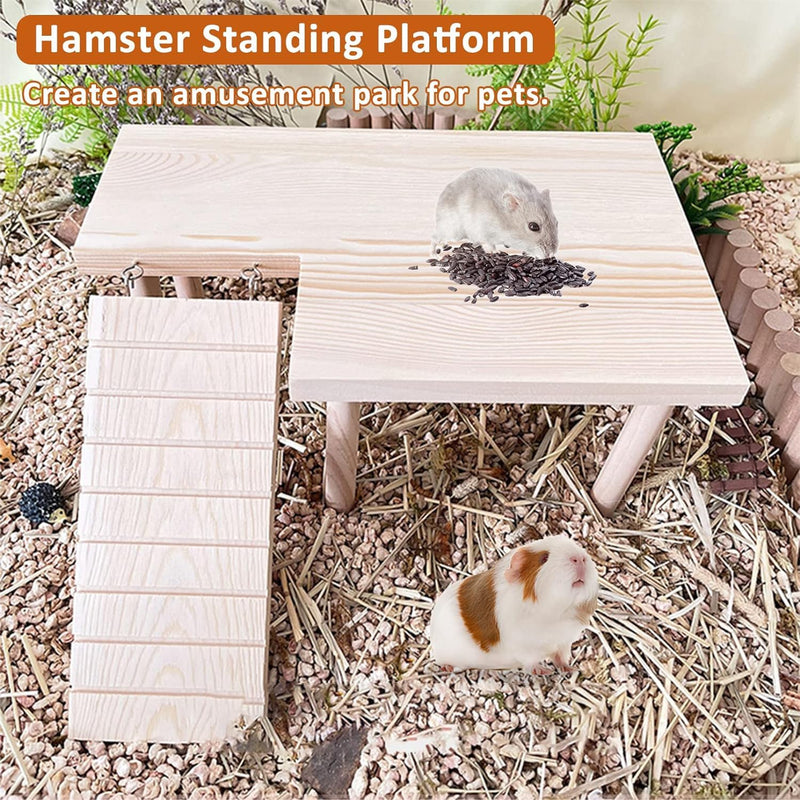 BNOSDM Wooden Hamster Platform with Legs Small Animal Standing Platform Exercise Toy Cage Accessories for Syrian Dwarf Hamsters Guinea Pigs Gerbils Degus Chinchillas Mice Bird Ladder on the side - PawsPlanet Australia