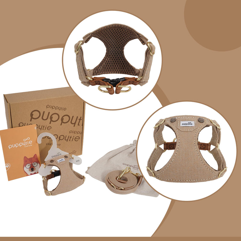 Puppytie No Pull xs Dog Harness with Multifunction Dog Leash,Soft Adjustable No Choke Escape Proof Pet Harness Vest,Denim Mocha Brown,XXS XXS Pocket-Brown - PawsPlanet Australia