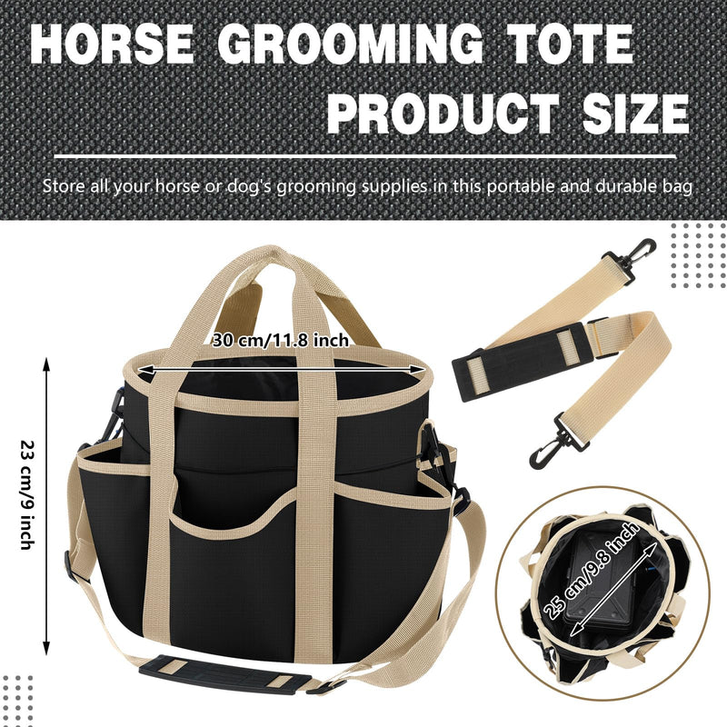 Abbylike Grooming Tote Bag for Horses and Dogs Organize Tack Tools Equestrian Grooming Kit Care Portable with Multiple Pockets for Supplies (Stylish,10.63 x 10.63 x 9.45 Inch,Khaki and Black) Khaki and Black 10.63 x 10.63 x 9.45 Inch Stylish - PawsPlanet Australia