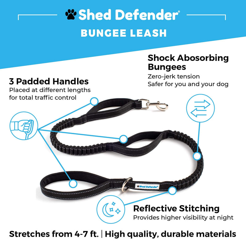 Shed Defender Shock Absorbing Bungee Leash - Three Padded Traffic Handles, Designed in The USA, Stretches 4-7ft, Elastic Dog Leash, Reflective Stitching, Large Dog & Small Breed, Heavy Duty, Red - PawsPlanet Australia