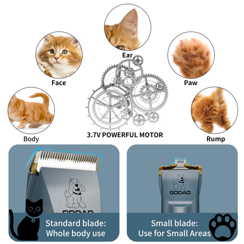 Cat Clippers for Matted Hair, Cat Grooming Kit, Cordless Cat Shaver for Long Hair, Low Noise Paw Trimmer, Cat Hair Trimmer for Grooming,Quiet Pet Hair Clippers Tools for Cats Dogs (Blue) Blue - PawsPlanet Australia