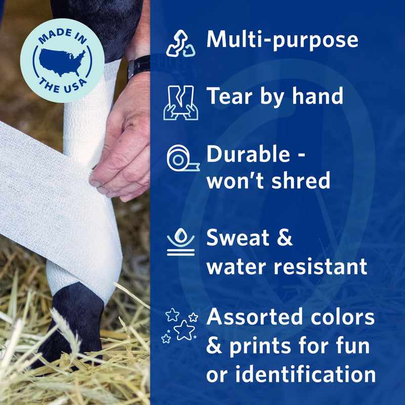 OVIK Health PowerFlex Equine – Extra Strong Self-Adhering Bandage Wrap – Wound Care, Compression & Support Bandage for Horses, Cows & Dogs – No Chew, 4 inch, 4 Rolls (Resealable Case)