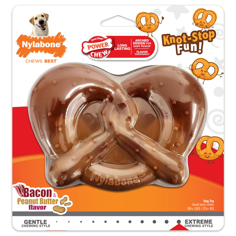 Nylabone Power Chew Pretzel Dog Chew Toy - Fun & Cute Dog Toys for Aggressive Chewers - Durable Dog Toys - Bacon & Peanut Butter Flavor, X-Large/Souper (1 Count)