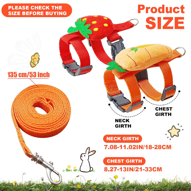 Bunny Harness and Leash for Rabbits,2 Pack Adjustable Bunny Harness,Cute Vest Harness and Leash Set, for Rabbit,Kitten, Puppy, Pig and Small Pet Animals Carrot, Strawberry Medium - PawsPlanet Australia