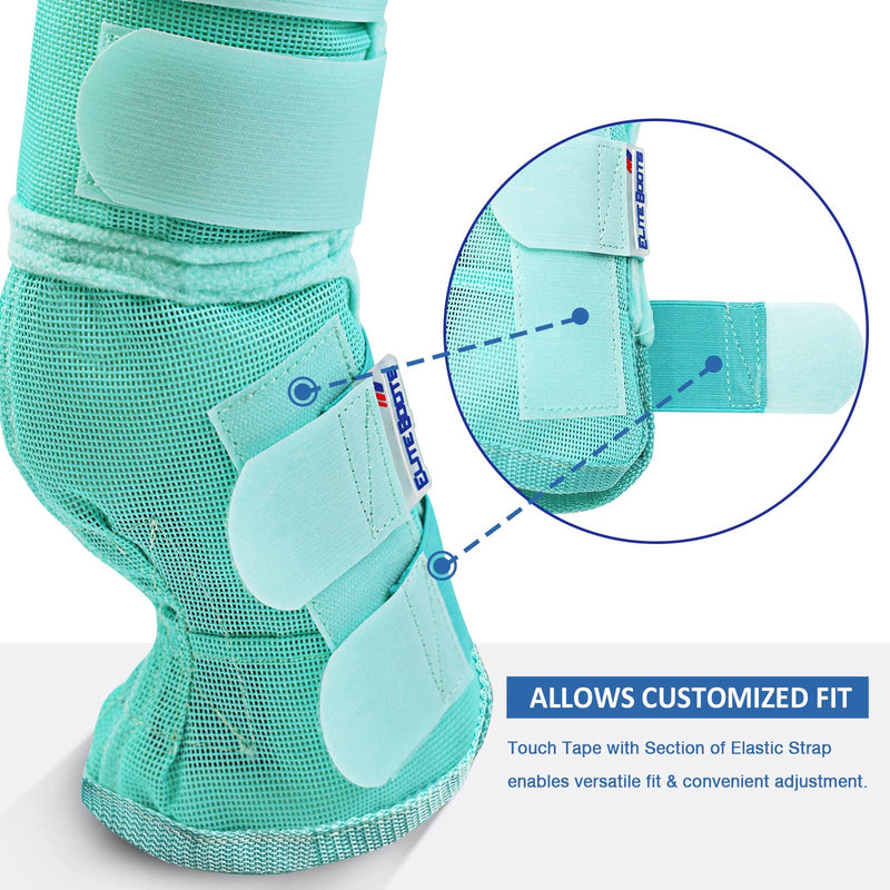 Harrison Howard Horse Fly Boots Perfect Contoured Fit Leg Guards Dense Mesh Boots with Ventilated Comfort Reliable Protection from Summer Elements Set of 4 Mint L Horse Large (Pack of 4)