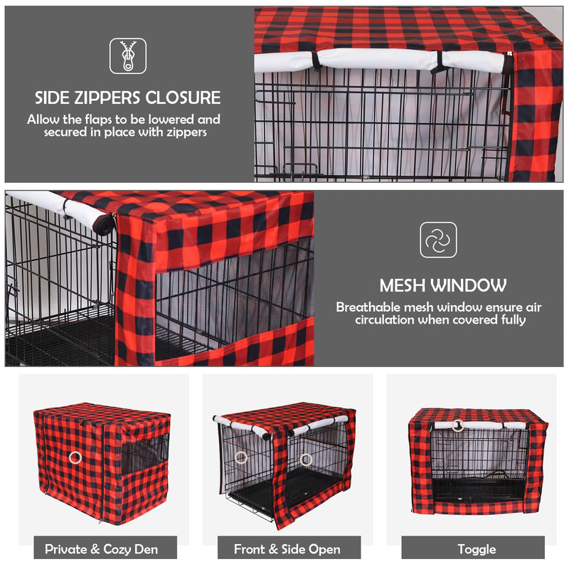 Dog Crate Covers,Cover Fits 48" Kennel Indoor,Polyester Pet Kennel Covers,Breathable Mesh Windows,Repels Oils and Stain,Washable Cover Universal Fit for Standard Metal Crate-Red Plaid 48"L x 30"W x 32"H