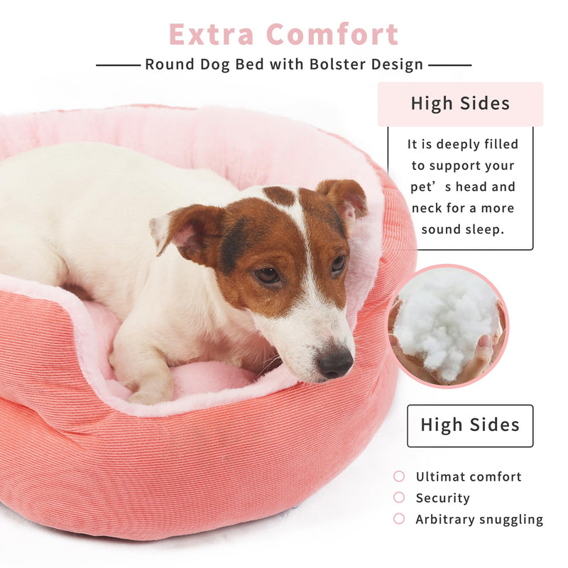 Small Washable Dog Bed with Sides Round Calming Anti Anxiety Pink Princess Puppy Bed 19 Inch 19"x19"x5" - PawsPlanet Australia