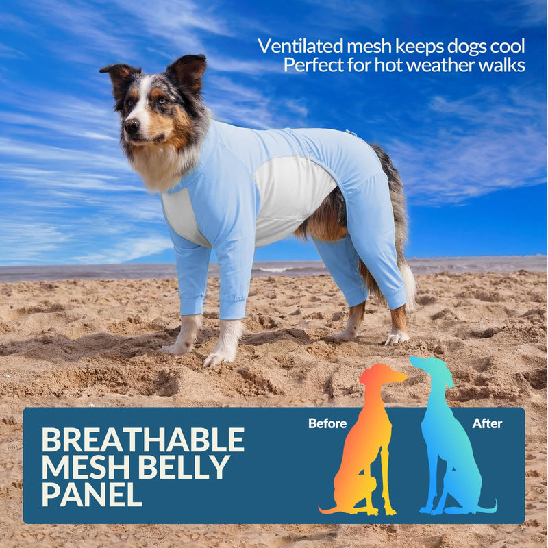ROZKITCH Dog Onesie, Four Leg Full Body Suit Summer Cool Dog Surgery Recovery Suit Shedding Shirt Sun Protective Shirt Lightweight Stretch Pyjamas Summer Vest(Yellow, 4XL) Blue 4XL