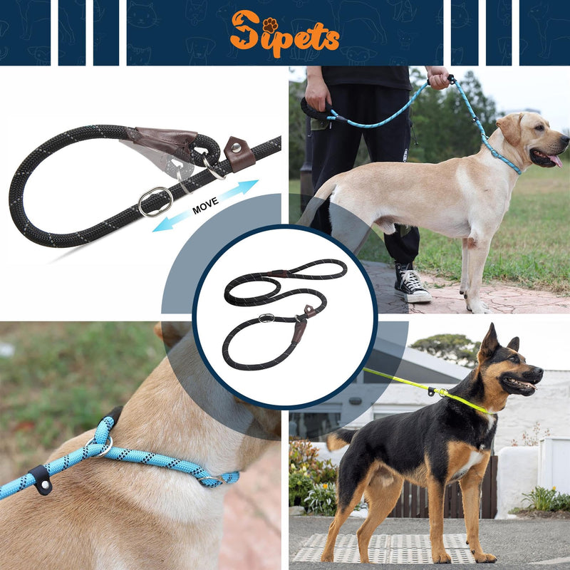 1.8m Rope Dog Lead, Slip-On Rope Leash No Collar or Harness Needed, Dog Training Leash, Suitable for Training or Walking, Adjustable Pet Lead (Black) Black - PawsPlanet Australia