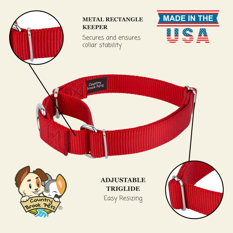 Country Brook Petz - Martingale Dog Collar - Heavy-Duty Training Collar with No Buckle - Service Dog Collar for All Pups - 10+ Warm Colors (Red, 1 Inch, Large) Large (Pack of 1) Red