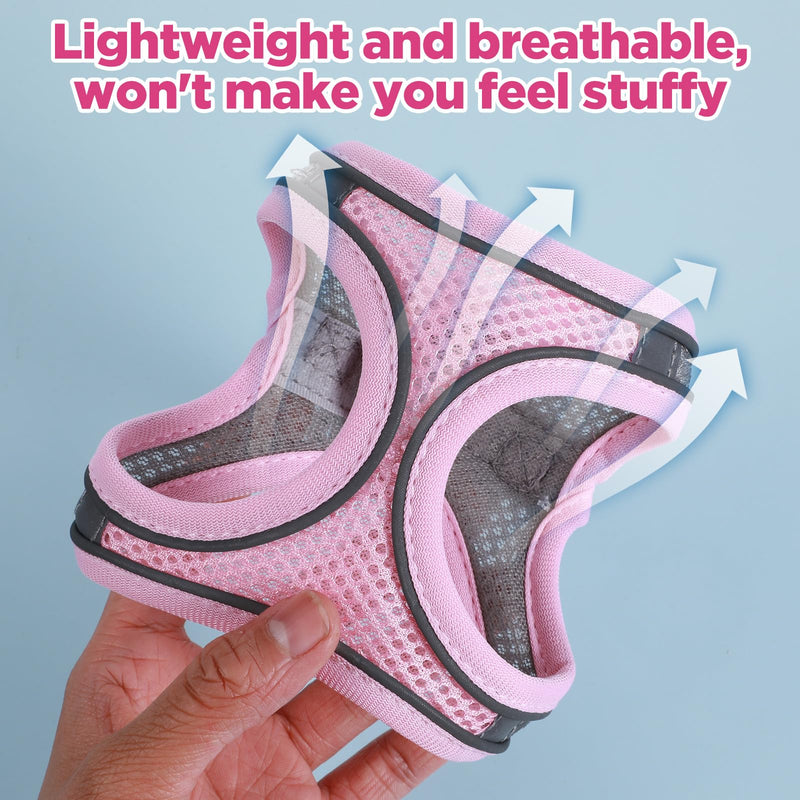Bunny Harness and Leash Adjustable Bunny Harness and Leash Set, Breathable Pet Vest, Small Dog Harnesses, Small Kitten Puppy Rabbit Walks Accessories, with Reflective Strips, Pink and Grey - PawsPlanet Australia