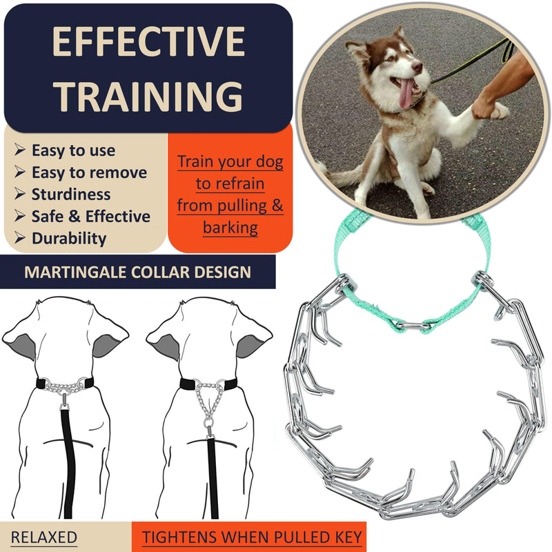 Pinch Collar for Dogs, Adjustable Quick-Release Stainless Steel Prong Collar for Small Medium Large Dogs (S/Neck Girth 11.2"-14.5", Teal #2) S / Neck Girth 11.2"-14.5" - PawsPlanet Australia