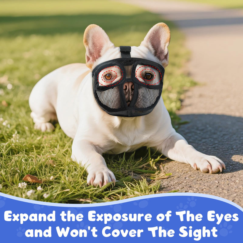 French Bulldog Muzzle with Open Eye Hole, Breathable Short Snout Dog Muzzle for English Bulldog, Pug, Pekingese to Prevent Biting(S,Black) S Black - PawsPlanet Australia