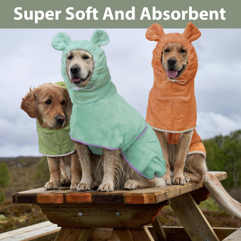 Dog Bathrobe Super Absorbent Towel Robe - Microfiber Bath Towels Fast Drying Coat for Dogs, Cute Dogs Clothes Adjustable Collar & Belly Strap Warm Keeping Hooded Dog Towel (Olive Green, X-Large) Olive Green - PawsPlanet Australia