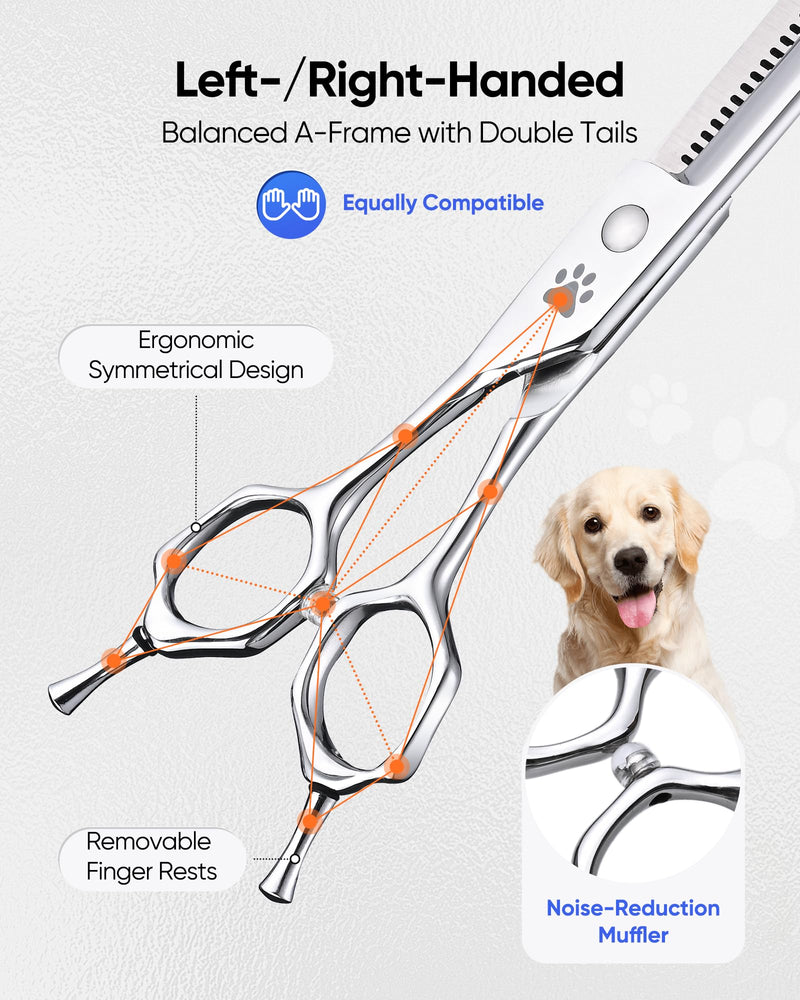 ULG Curved Thinning Dog Shears for Grooming, 7 Inch Professional Curved Thinning Dog Grooming Scissors for Blending and Thinning, 40-Tooth 15%-20% Rate 440C Stainless Steel Pet Hair Scissors 7.0 Inch (Thinning)