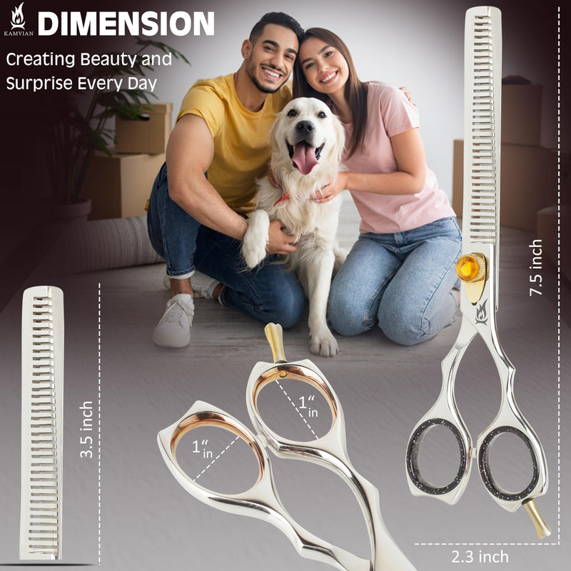 Dog Grooming Scissors – 7.5” Thinning Shears with 34 Teeth, Chunkers for Dogs & Cats, Precision Cut with 440C Stainless Steel, Designed for Groomers and Pet Owners Polish Thinning - PawsPlanet Australia