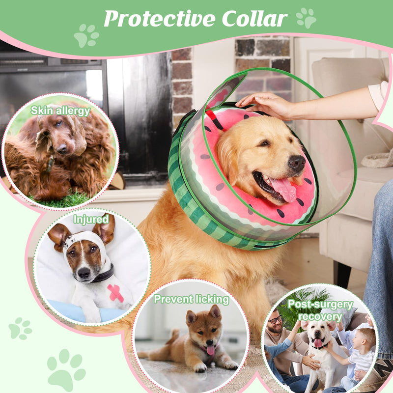 Inflatable Dog Cone, Watermelon Dog Donut Collar After Surgery, Dog Cone Alternative with Detachable Anti-Licking Shield, Soft Dog Cone for Large Medium Dogs Does Not Block View L - PawsPlanet Australia