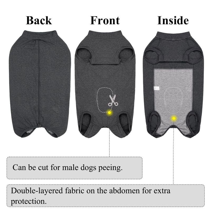 Dog Recovery Suit Post Op with Top Zip Surgical Recovery Suit Female Male Dog Vest Body Suits for Dogs After Surgery Onesie Medical Vest for Small Medium Large Dogs Cone Alternative L Grey