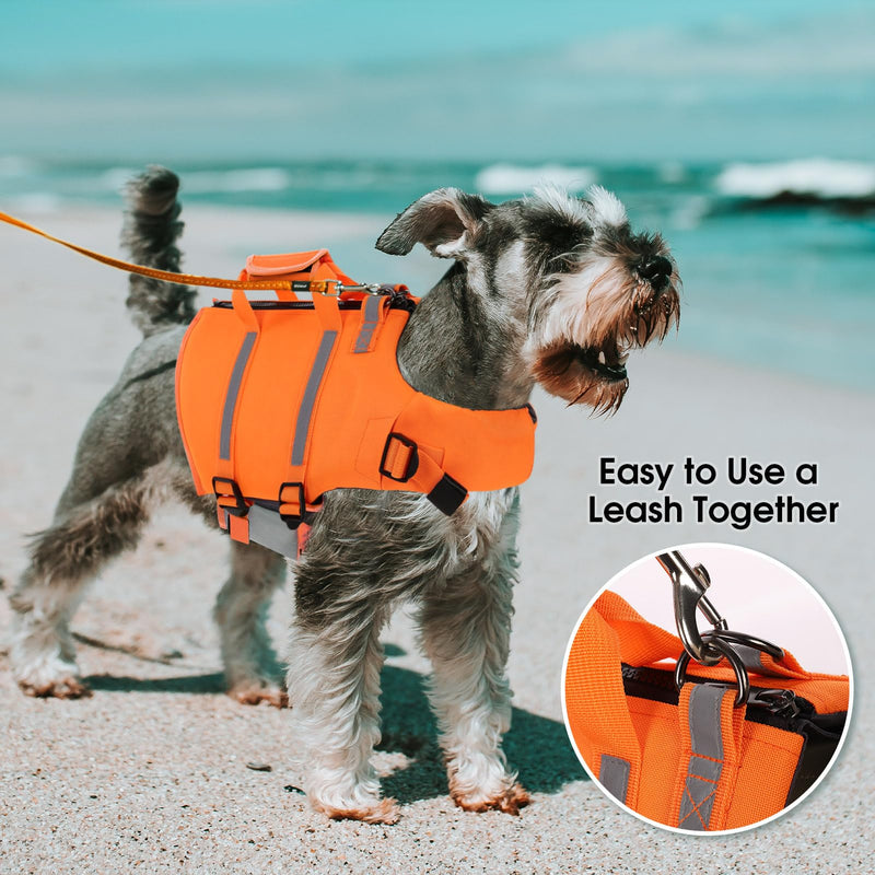 Queenmore Dog Life Jacket, Small Dog Life Vest for Swimming, Dog Life Vest for Large Medium Small Dogs, Dog Floation Vest for Boating, Adjustable Dog Swim Vest with Rescue Handle, Zipper (Orange, S) Orange - PawsPlanet Australia