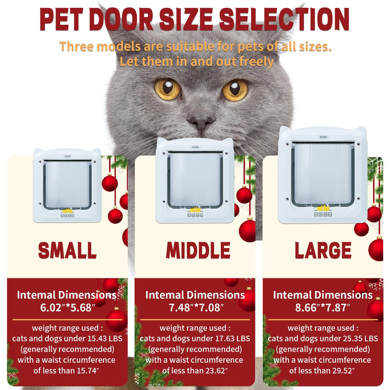 Magnetic Cat Door with 4 Way Locking, Weatherproof & Interior/Exterior Compatible (Outer: 11.5'x10.2', Inner: 7.5'x7.1')