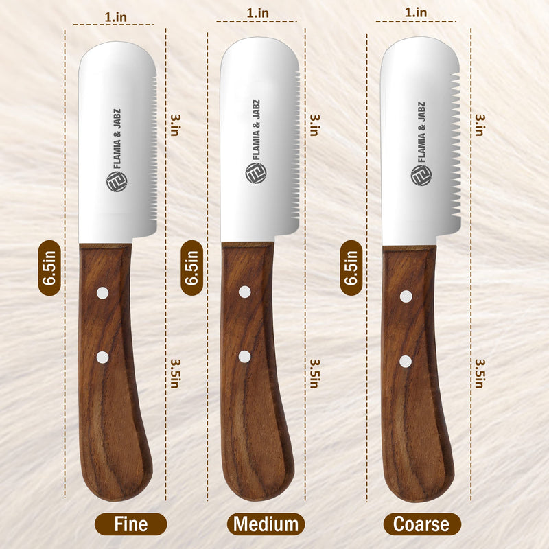 FLAMIA & JABZ Professional Dog Grooming Hand Stripping Knife, Stripper Trimmer Tool, Red Meranti Wooded Handle non slip grip with Tripping Stainless Steel blade (3 Piece Pack, Left Handed) 3 Piece Pack - PawsPlanet Australia