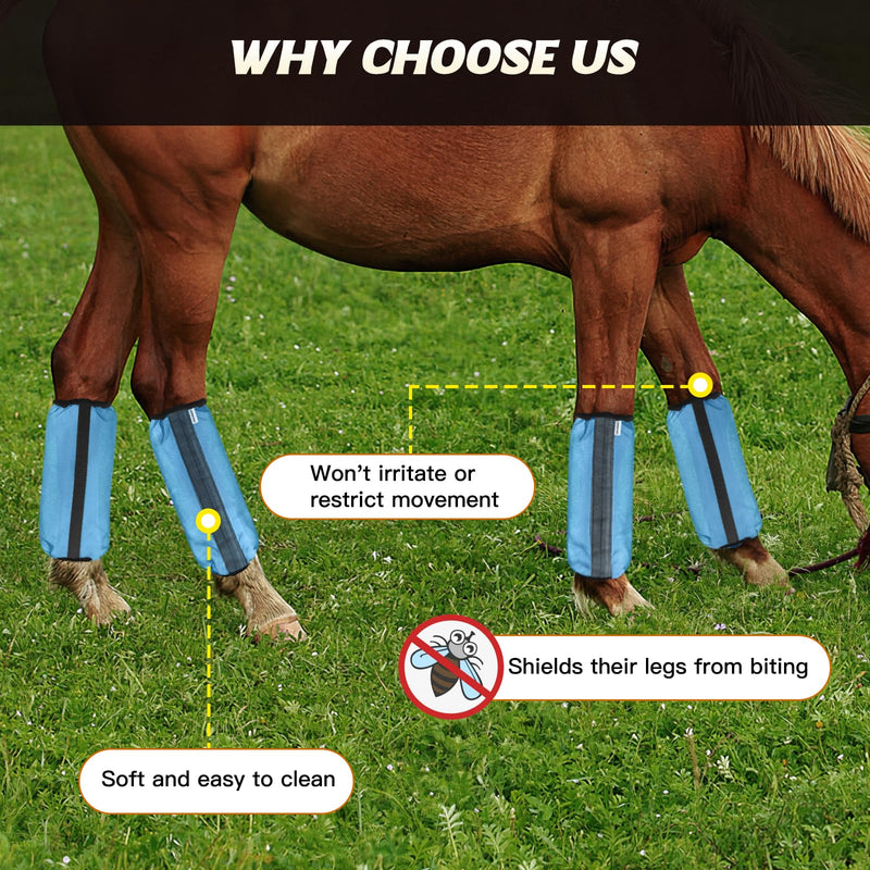Fly Boots for Horses, Non-Slip Breathable Horse Fly Boots,Extra Tough Mesh Horse Fly Leggings Prevents Flies and Mosquitoes from Biting Set of 4 Universal Size(Blue) Blue