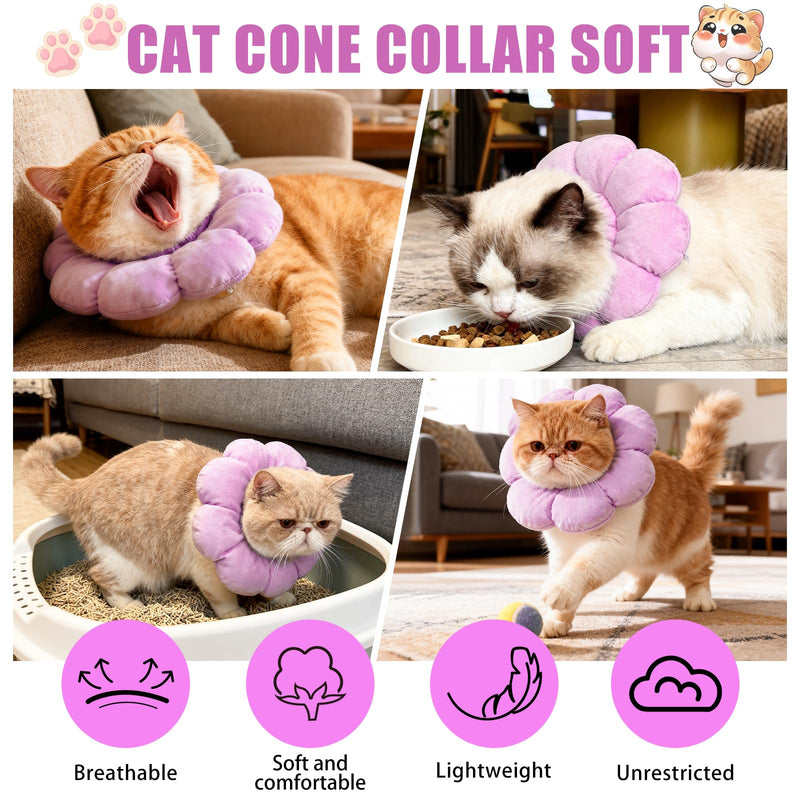 QKURT Cat Cone Collar Soft, Adjustable Pet Recovery Collar, Cute Sunflower Neck Cat Cones After Surgery, Prevent Licking Biting Protect Wounds for Puppies, Cats