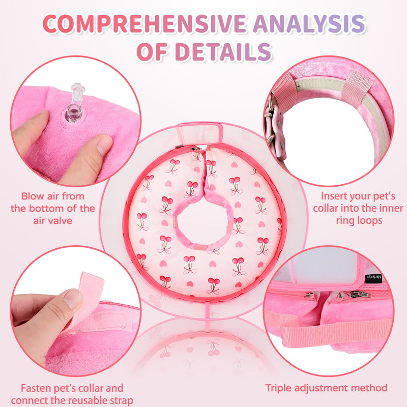 Inflatable Recovery Dog Cone Collar for Large Medium Dogs After Surgery, Soft Dog Donut Collar Adjustable Recovery Bone for Pets, Prevent from Biting & Scratching (Pink, M+) Pink M+