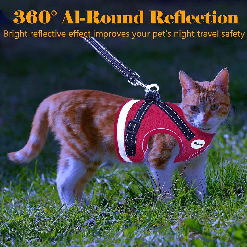 Cat Harness and Leash for Walking, Escape Proof Soft and Breathable Adjustable Vest Harness for Cats, Lightweight Easy to Control Medium Dog Kitten Harness, Comfortable Outdoor Jacket M (Chest: 12" - 14") Red - PawsPlanet Australia
