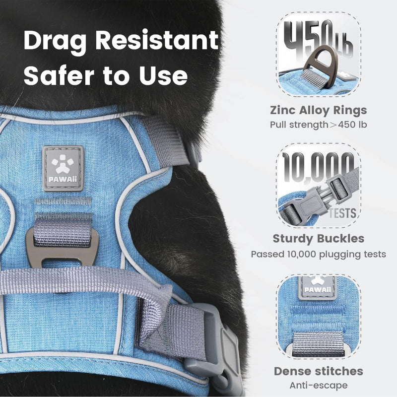 Pawaii No Pull Dog Harness with Pet ID Tag,Reflective Strips No Choke Front O Ring Breathable Mesh Adjustable Soft Padded Pet Vest with Easy Control Handle for Small Dogs XS(Bigger than Normal(Chest: 12"-17")) Denim Blue - PawsPlanet Australia
