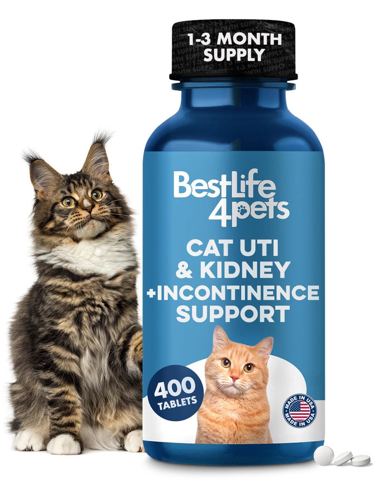 Cat UTI Remedy & Kidney Support for Cats, Natural Urinary Tract Infection and Cat Bladder Crystals Treatment Helps Flush Out Kidney Stones, Clears Infection, & Improves Kidneys Health, 400 Tiny Pills 1-Pack