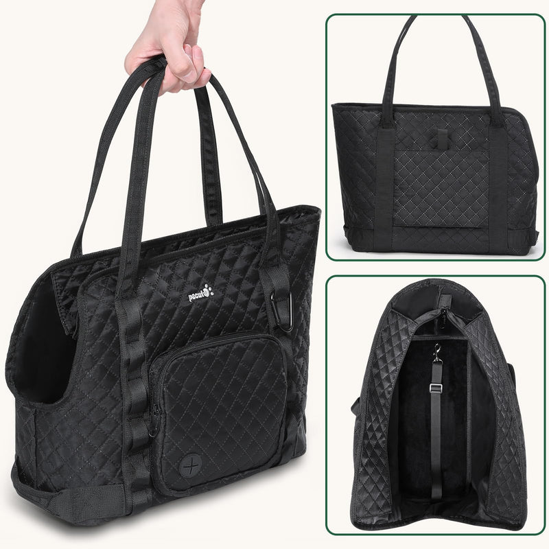 Pecute Dog Purse Carrier, Dog Carrier with Pockets for Small Dogs, Fits Dogs 5.5 lbs to 11 lbs, Cat and Puppies Tote Bag, Outing, Travel, Vet, Black 15.2"L x 7.4"W x 11.7"H - PawsPlanet Australia