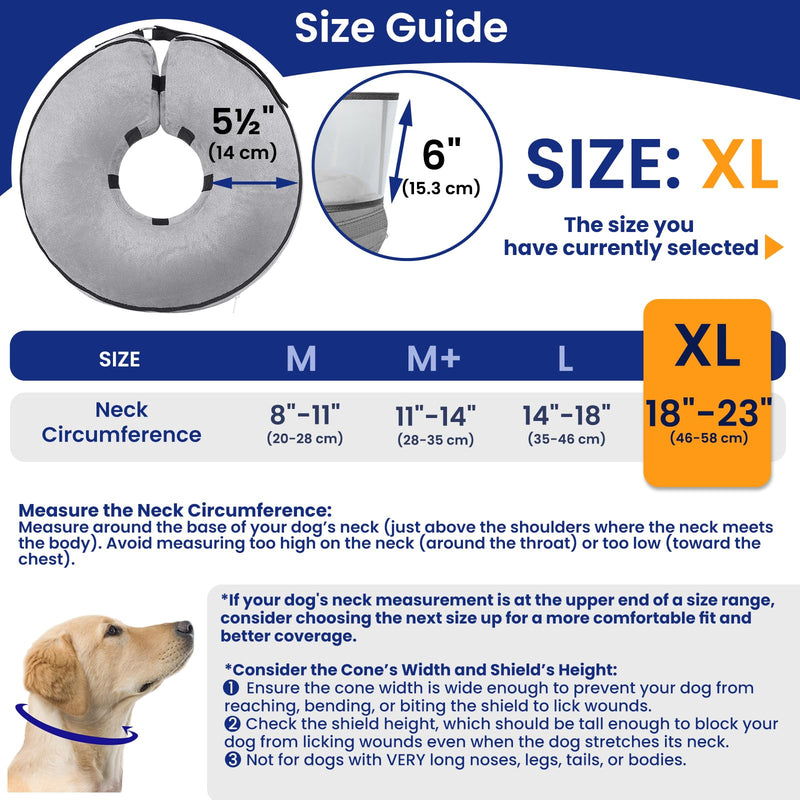 BARKLESS Inflatable Dog Cone Collar, Soft Dog Donut Collar After Surgery, 2-in-1 Dog Cone Alternative with Detachable Anti-Licking Shield, Donut Cone for Large Dogs to Stop Licking Wounds XL Grey - PawsPlanet Australia
