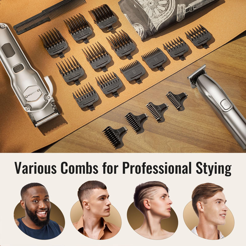 Jack & Rose Clippers and Trimmers Set, Cordless Hair Clippers for Men, Barber Clippers Set Silvery