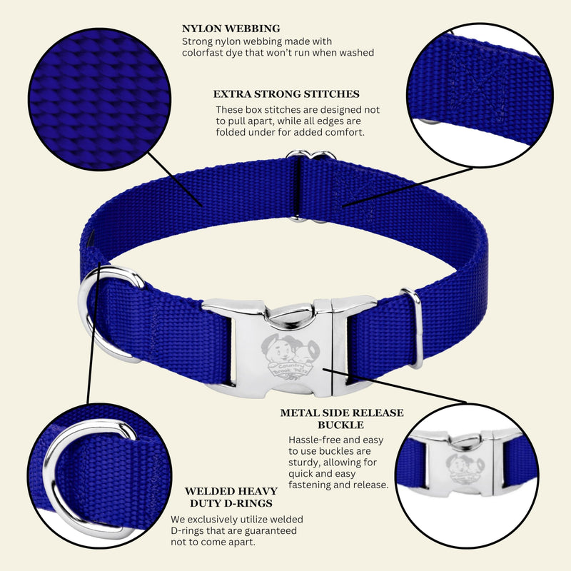 Country Brook Petz - Premium Nylon Dog Collar with Metal Buckle for Small Medium Large Breeds - 10+ Cool Colors (Small, 3/4 Inch, Bright Royal Blue) Small (Pack of 1)