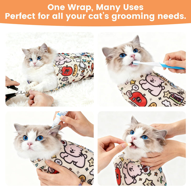 Cat Grooming Wrap – Self-Adhesive Burrito for Stress-Free Nail Trimming, Grooming & Medication – Soft, Machine-Washable, Fits Cats up to 15 lbs